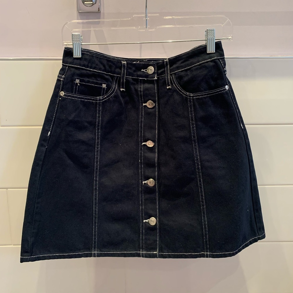 River Island contrast stitch denim mini skirt with buttons